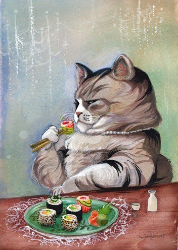 Gato cominedo sushi gato comiendo sushi, sushi, chefs, los mejores chefs, los mejores escritores