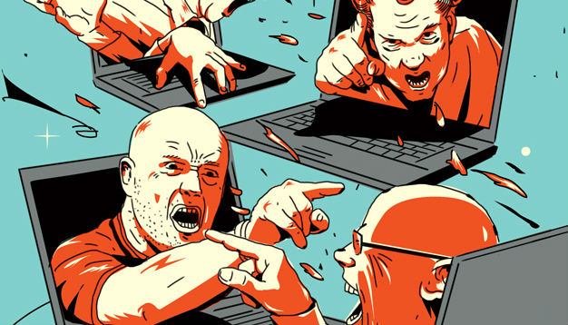 consejos para escritores, chingones, el arte de la chingoneria, escribe como un chingón, escritores enojados, laptops, gente enojada saliendo de laptops Ilustración de Valentin Tkach